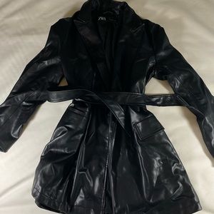Black leather blazer trench Zara